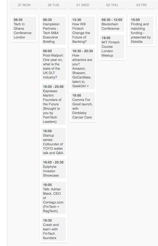 Fintech Calendar London 27 February 2017